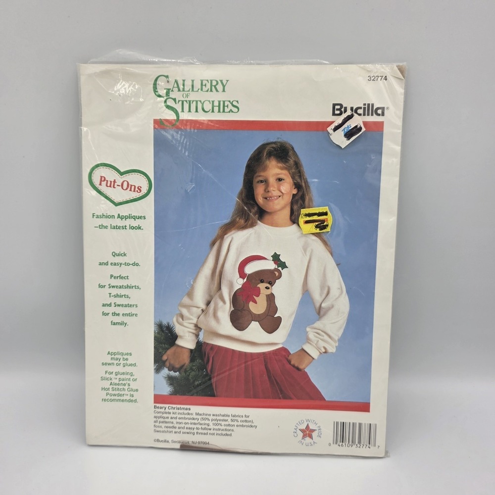 VTG Bucilla Gallery of Stitches Put-Ons Beary Christmas 32774 Applique